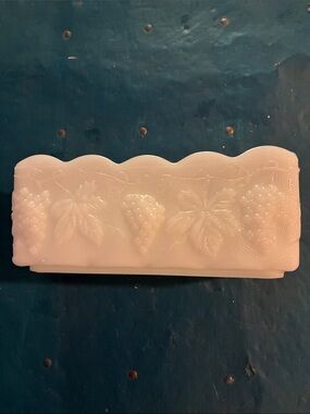 Vintage White Milk Glass Grape-Embossed 3D Dish